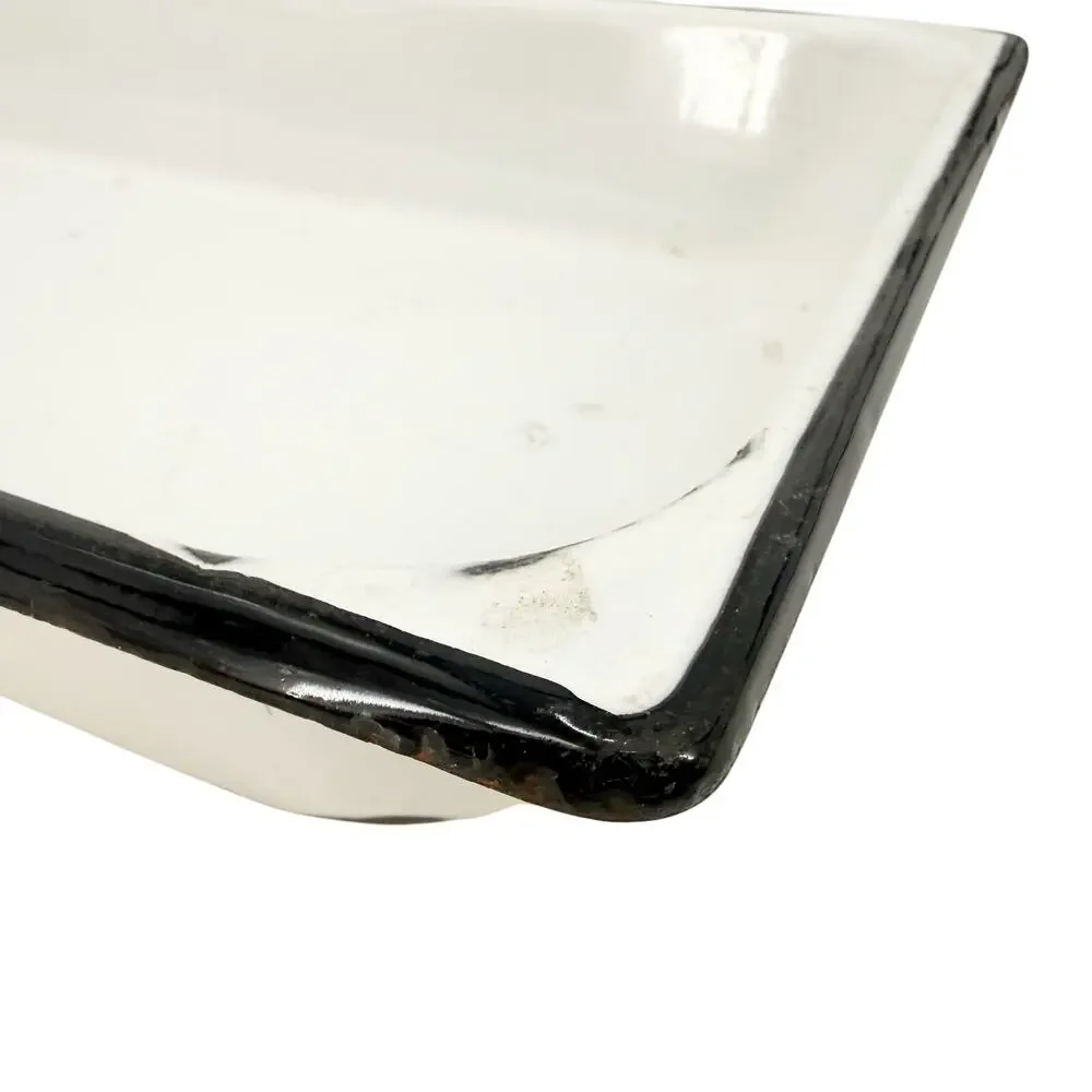 vintage white enamelware Baking Pan large rectangular tray black trim
